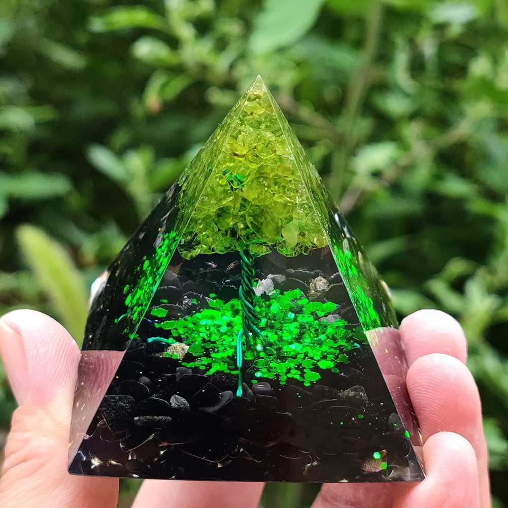 Pyramide Orgonite arbre de vie, convertisseur d'énergie en cristal porte-bonheur