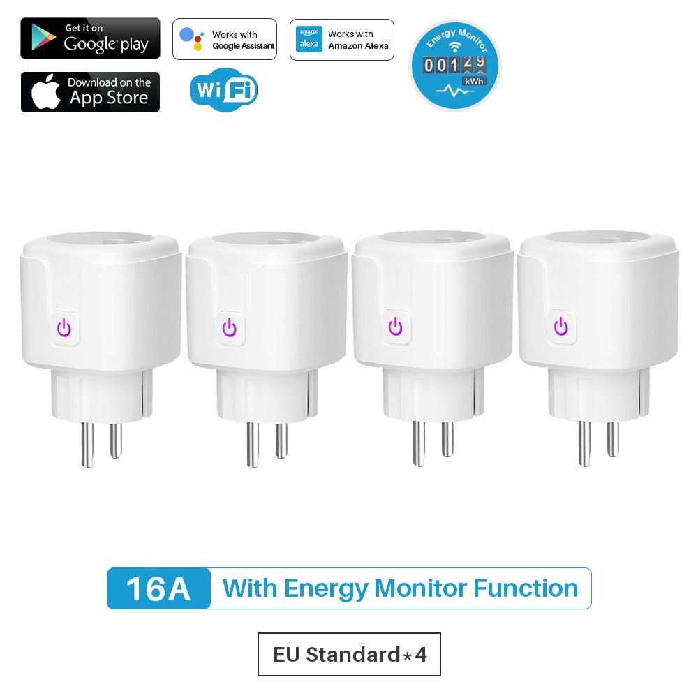 Prise Wifi intelligente UE 16A, fonction de moniteur de puissance, contrôle de l'application Tuya Smart Life