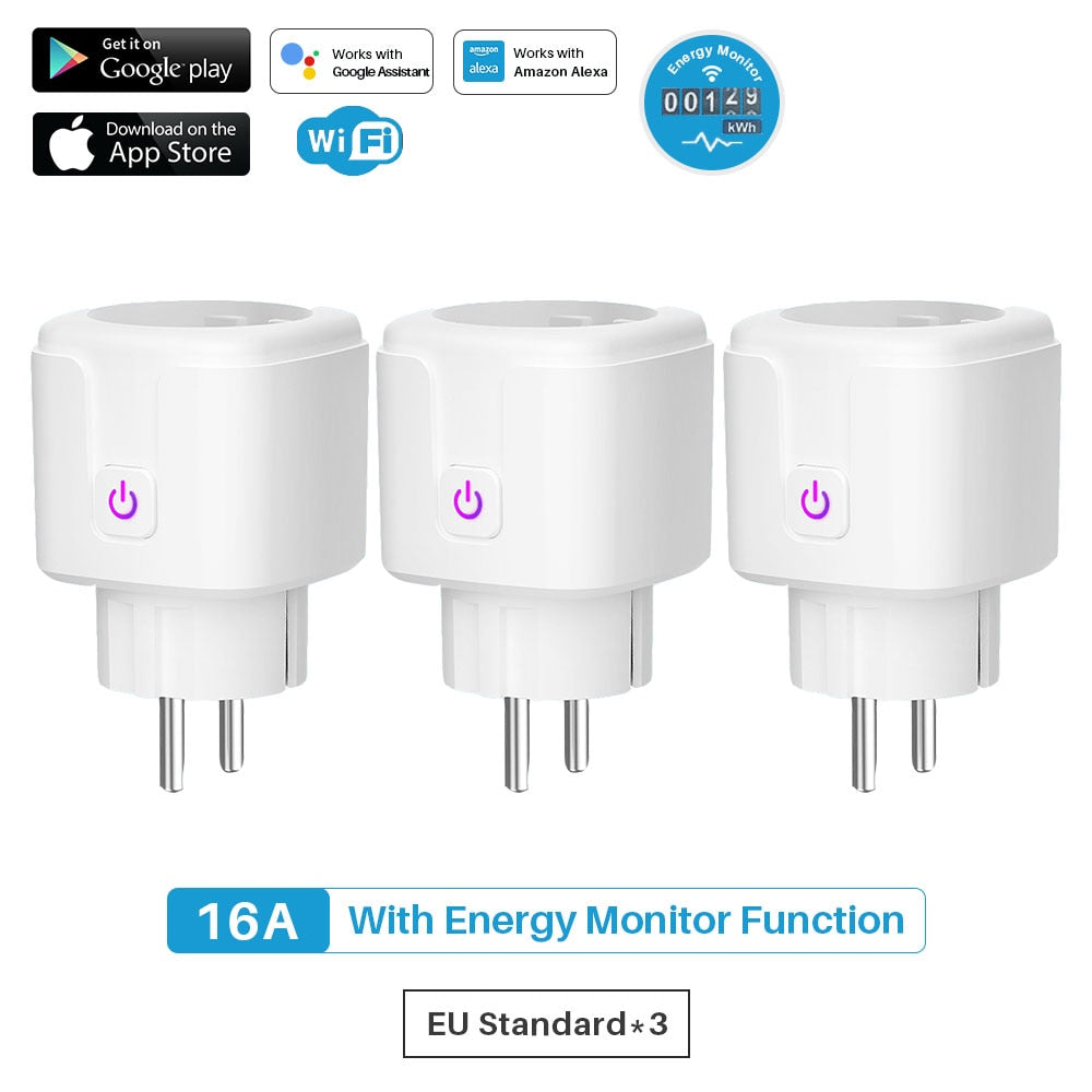 Prise Wifi intelligente UE 16A, fonction de moniteur de puissance, contrôle de l'application Tuya Smart Life