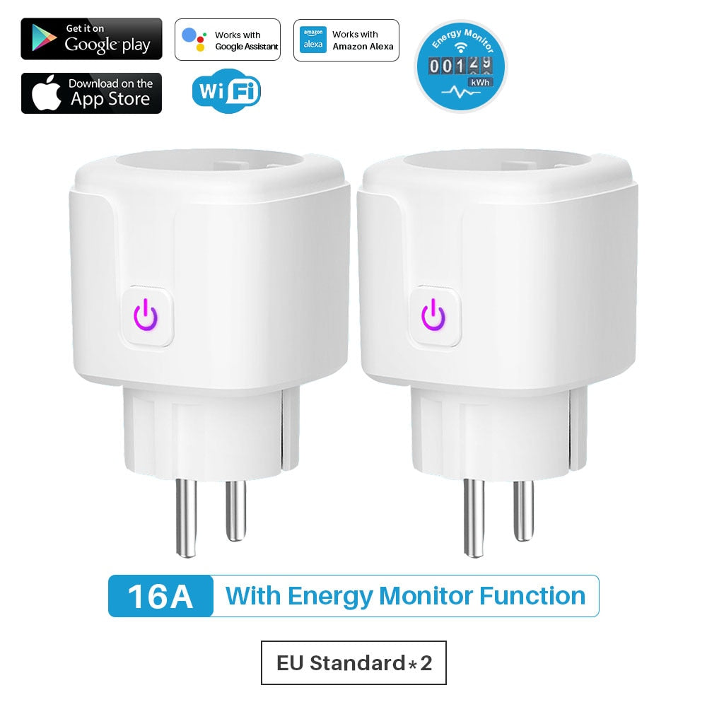 Prise Wifi intelligente UE 16A, fonction de moniteur de puissance, contrôle de l'application Tuya Smart Life