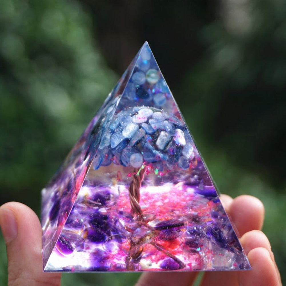 Pyramide Orgonite arbre de vie, convertisseur d'énergie en cristal porte-bonheur