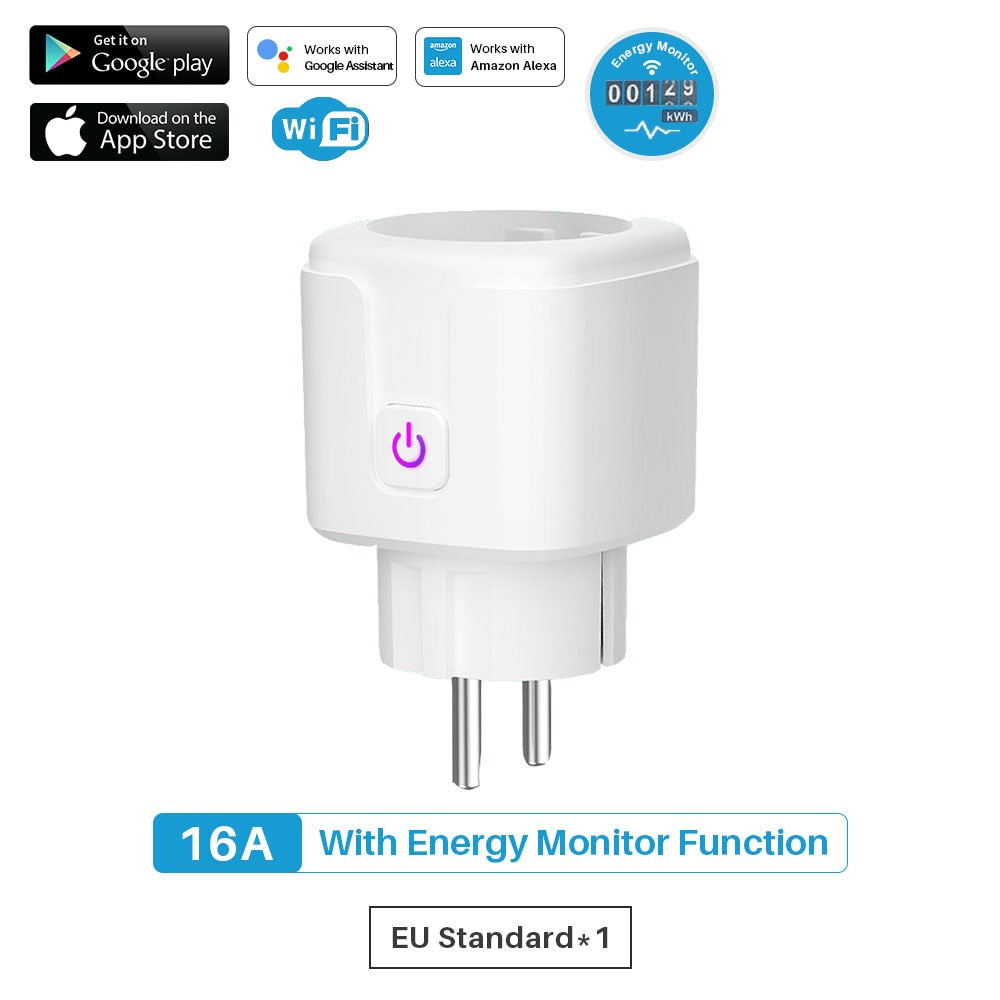Prise Wifi intelligente UE 16A, fonction de moniteur de puissance, contrôle de l'application Tuya Smart Life