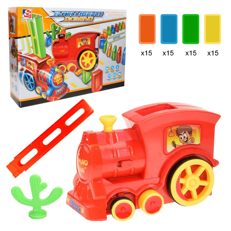 Train à dominos colorés pour enfant, ensemble de jeu éducatif avec lumière sonore, pose automatique de briques