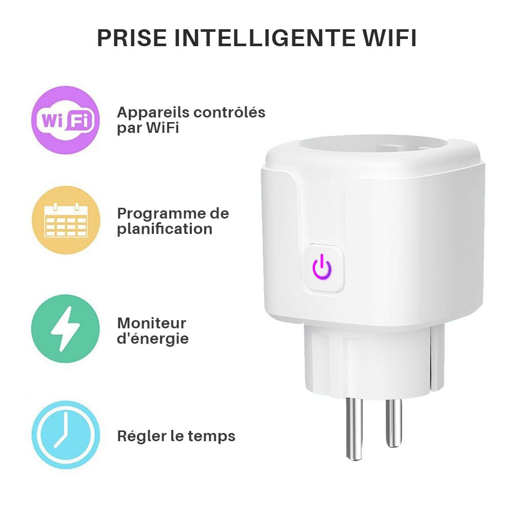 Prise Wifi intelligente UE 16A, fonction de moniteur de puissance, contrôle de l'application Tuya Smart Life