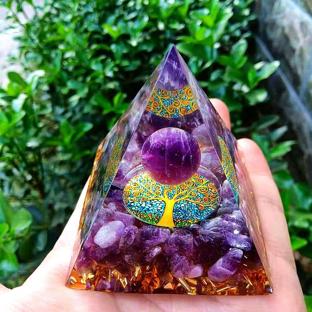 Pyramide Orgonite arbre de vie, convertisseur d'énergie en cristal porte-bonheur
