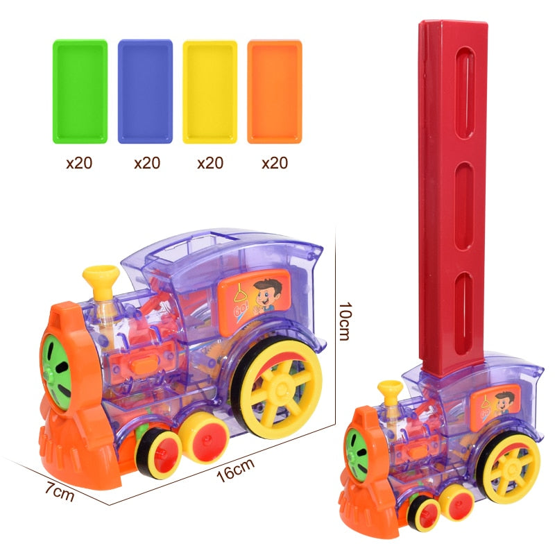 Train à dominos colorés pour enfant, ensemble de jeu éducatif avec lumière sonore, pose automatique de briques