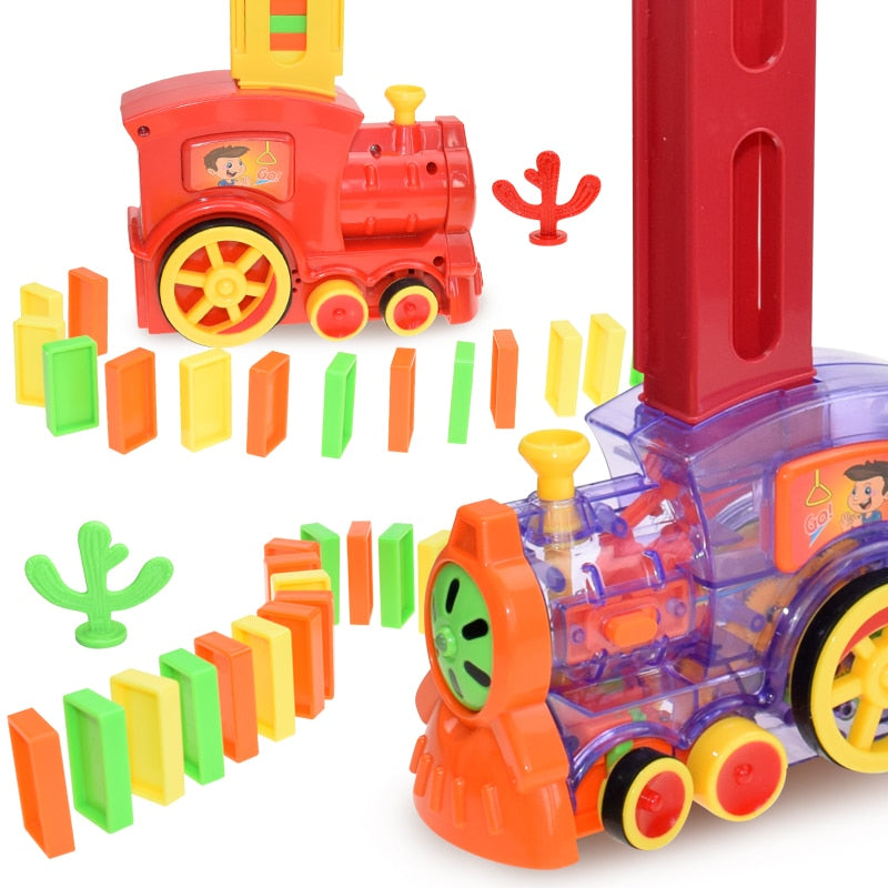 Train à dominos colorés pour enfant, ensemble de jeu éducatif avec lumière sonore, pose automatique de briques
