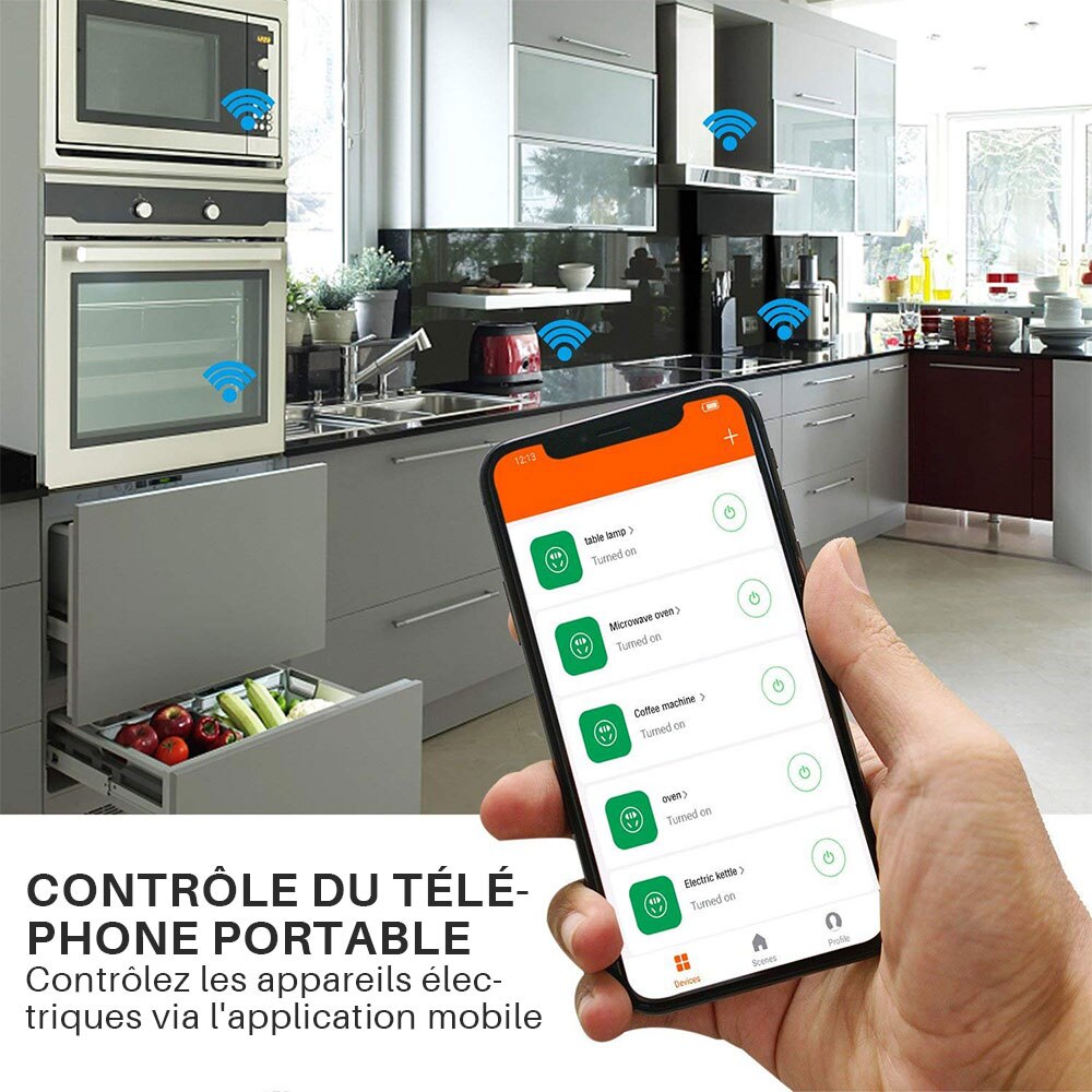 Prise Wifi intelligente UE 16A, fonction de moniteur de puissance, contrôle de l'application Tuya Smart Life