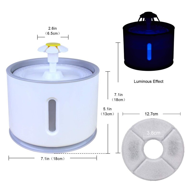 Fontaine A Eau Chat Chien Distributeur Electrique Automatique Filtre LED 2,4L