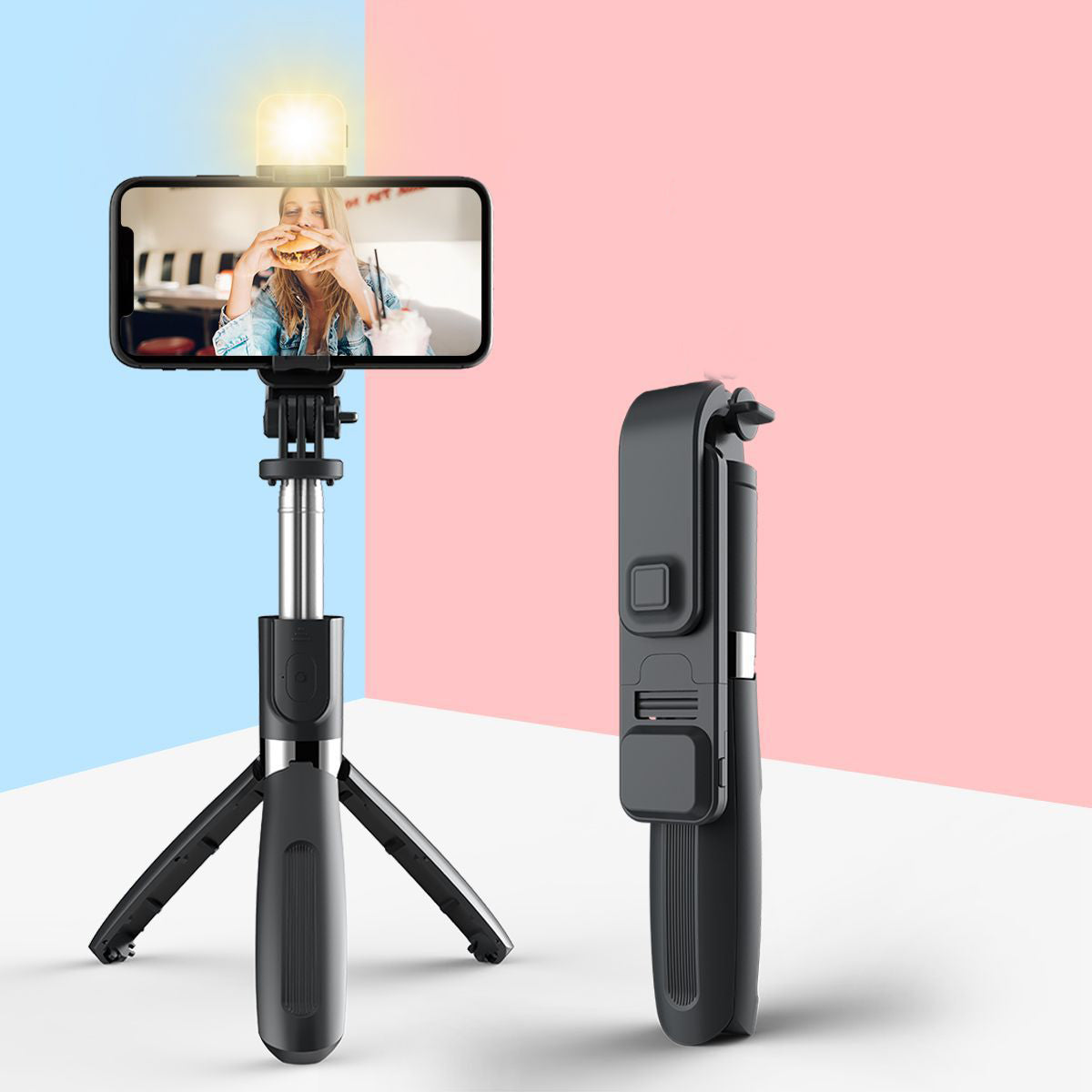 Compatible with Apple, 3 In1 Bluetooth Wireless Selfie Stick Tripod 102cm Foldable & Monopods Universal Phone Tripod