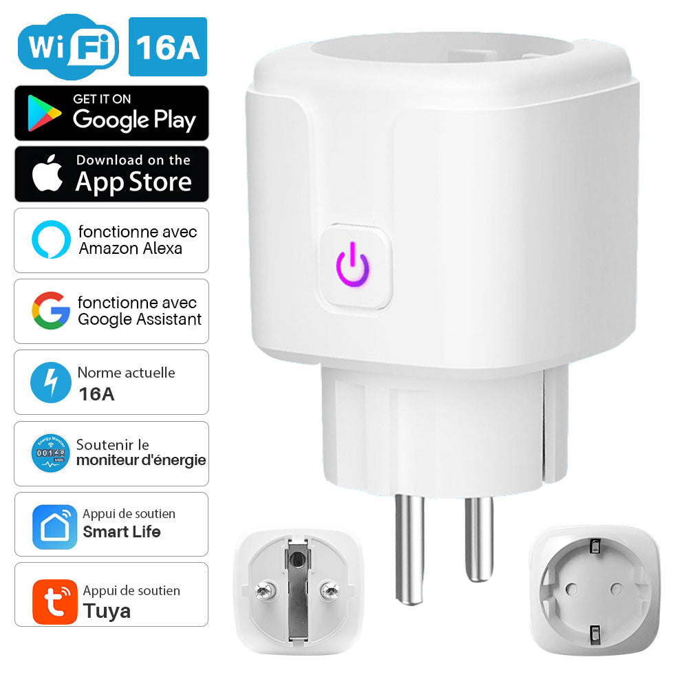 Prise Wifi intelligente UE 16A, fonction de moniteur de puissance, contrôle de l'application Tuya Smart Life