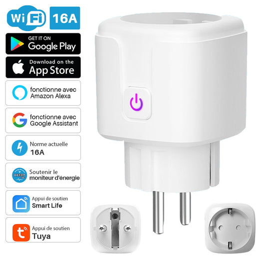 Prise Wifi intelligente UE 16A, fonction de moniteur de puissance, contrôle de l'application Tuya Smart Life