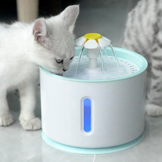 Water Fountain Cat Dog Automatic Electric Dispenser LED Filter 2.4L