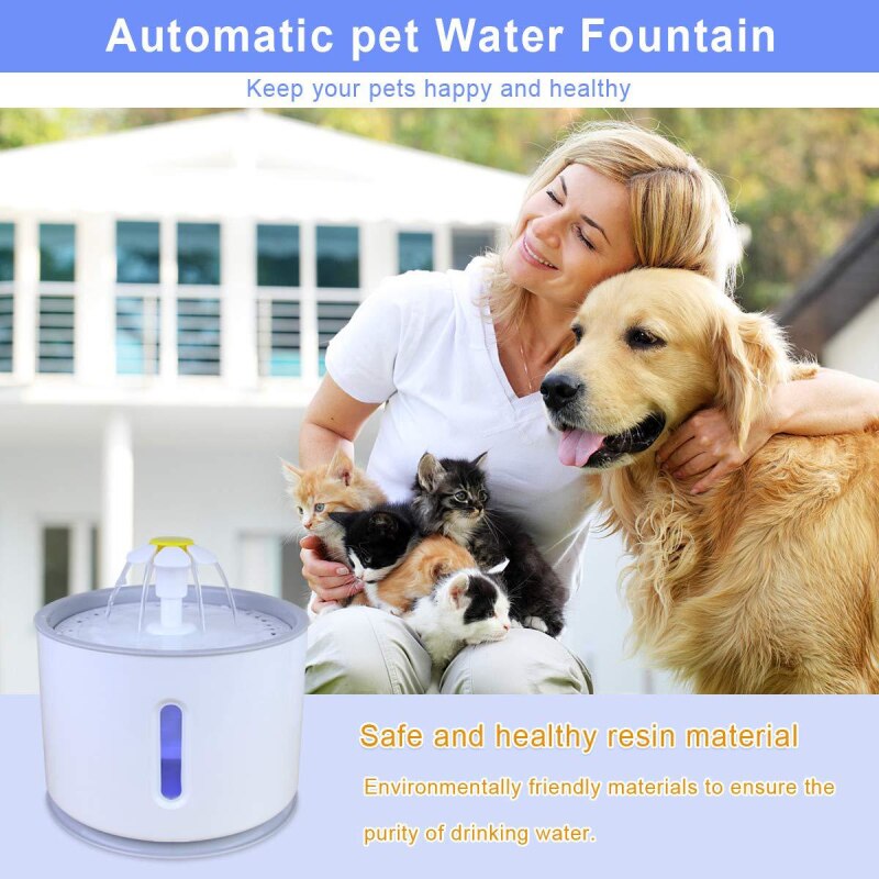 Water Fountain Cat Dog Automatic Electric Dispenser LED Filter 2.4L