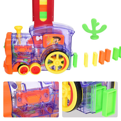 Train à dominos colorés pour enfant, ensemble de jeu éducatif avec lumière sonore, pose automatique de briques